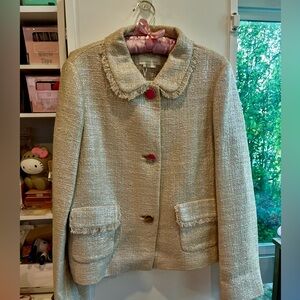 Kate Spade NWT AURORA BOREALIS pink cream metallic TWEED JACKET in Size 10